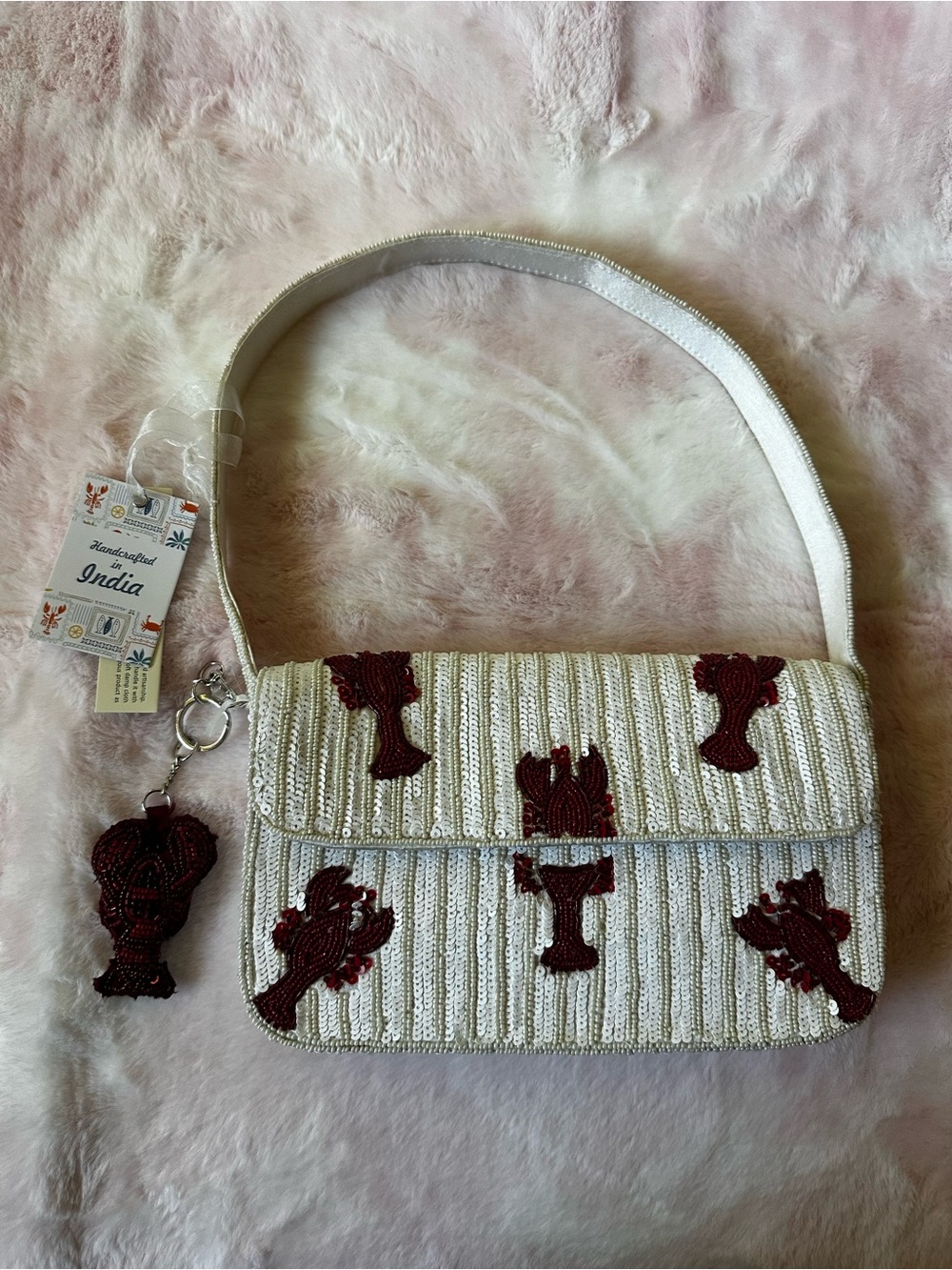 Lobster - Beaded Shoulder Bag Purse - Handcrafted in India NWT